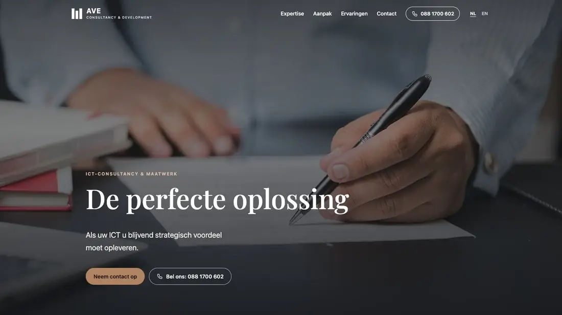 Nieuwe website van AVE Consultancy & Development in Hoorn, ontworpen en gebouwd door GO 4IT-Studio