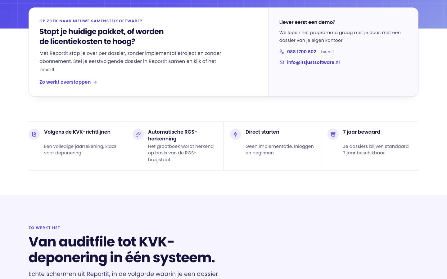 Twee kaarten: overstappen van een ander pakket, en liever eerst een demo