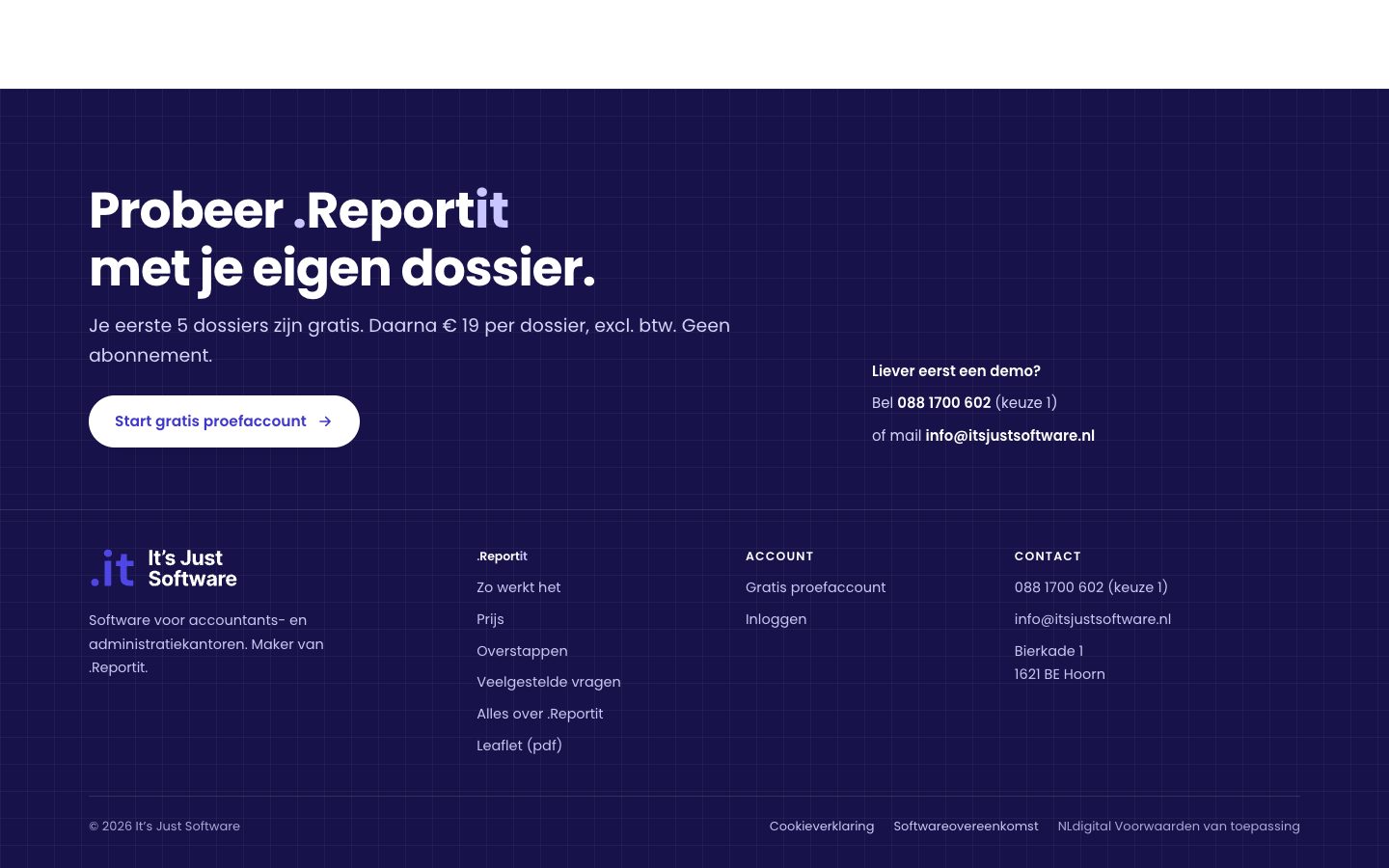Afsluiter Probeer Reportit met je eigen dossier, met de footer eronder