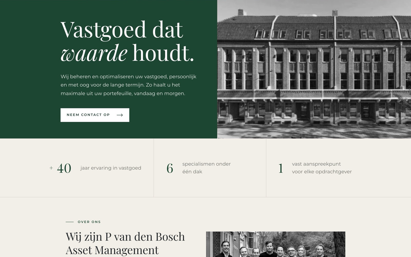 Groen blok met de kop Vastgoed dat waarde houdt en de cijferbalk