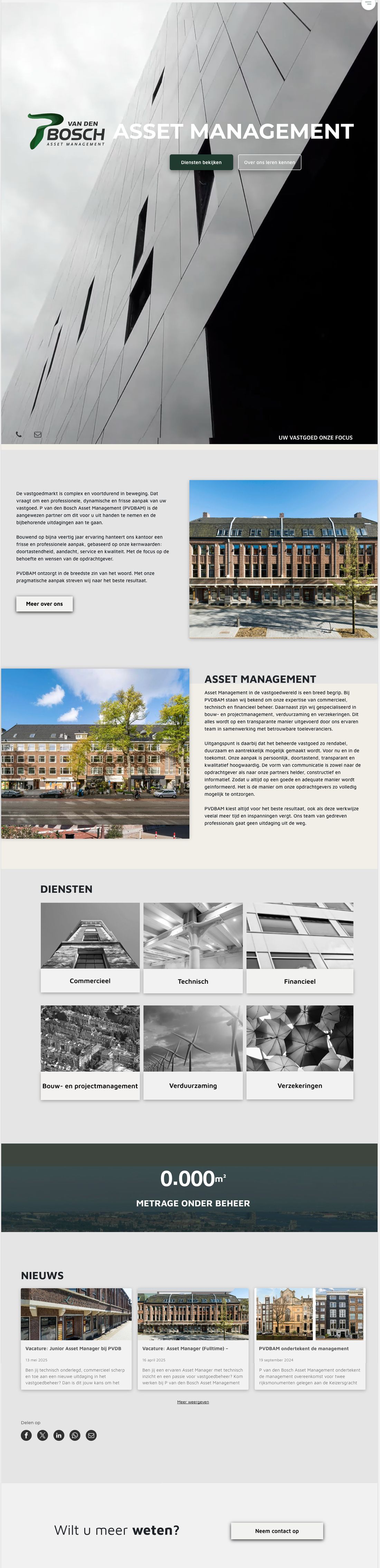 De volledige oude homepage van P van den Bosch Asset Management