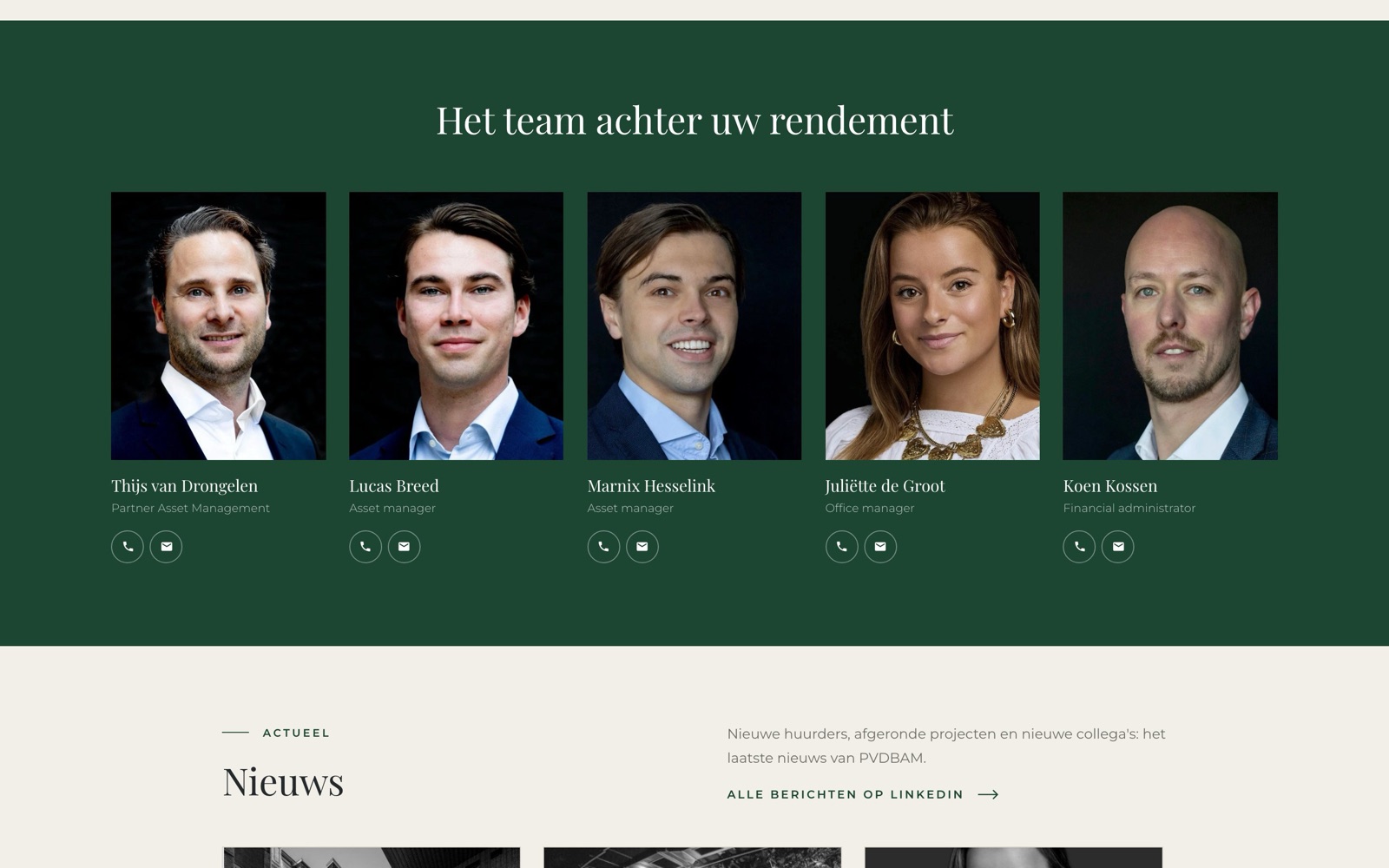 Het team achter uw rendement: vijf portretten met bel- en mailknoppen