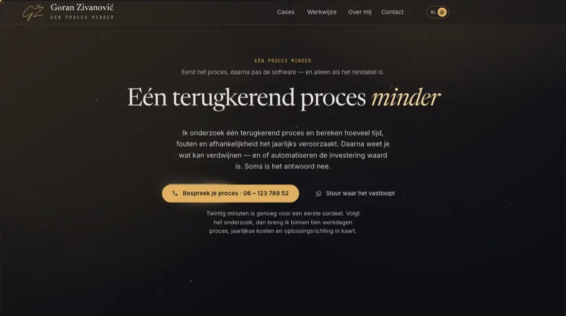 Website goranzivanovic.nl over procesautomatisering, ontworpen en gebouwd door Goran Živanović